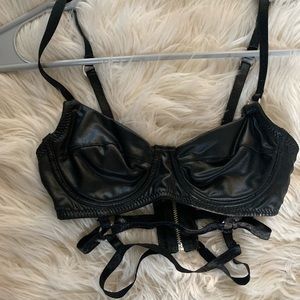 Black leather crop top size xs